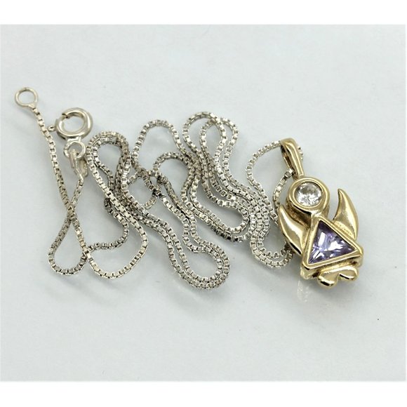 925 STERLING GOLD VERMEIL ANGEL gemstone pendant/necklace 18" 3.3 grams - Picture 2 of 7